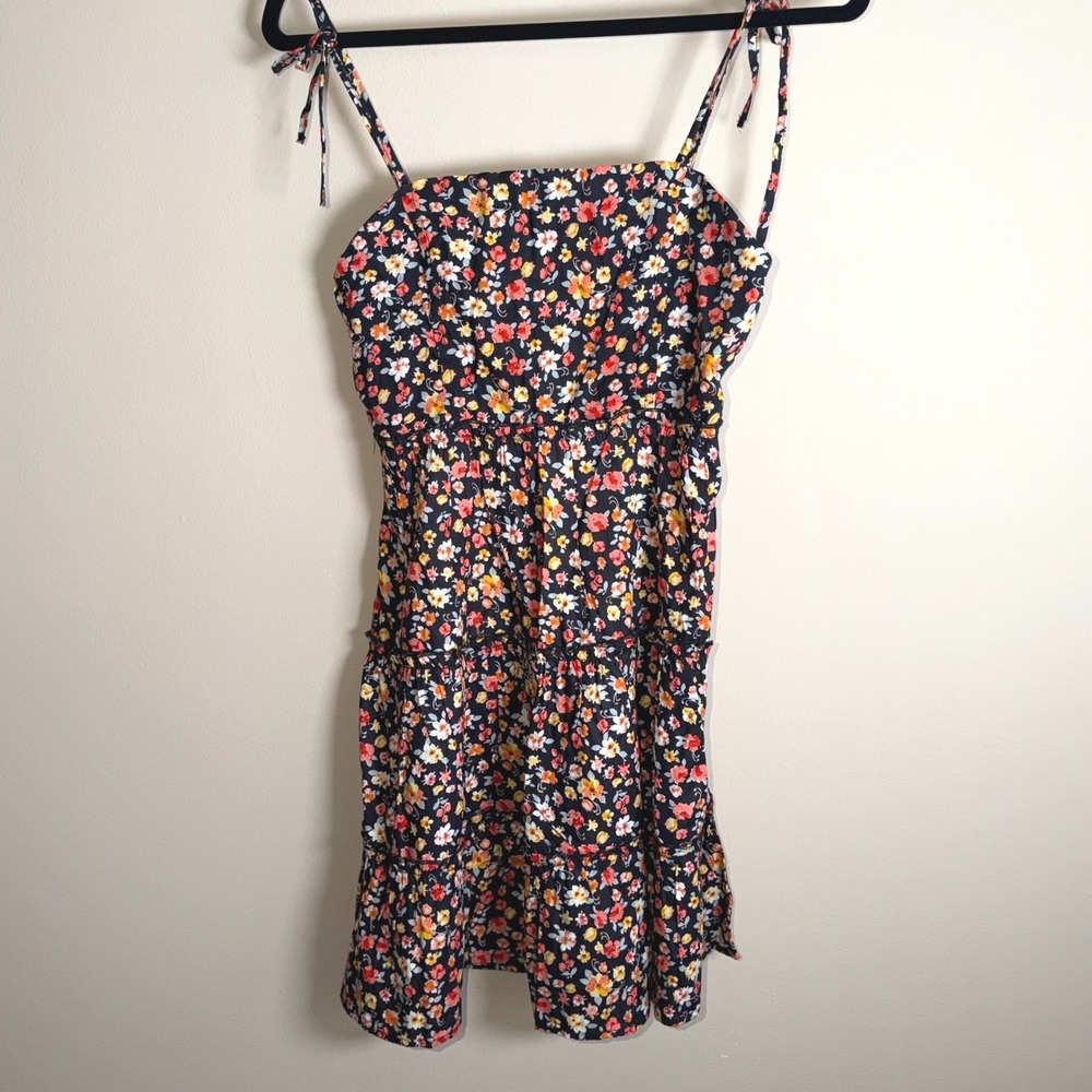 Jolie & Joy Floral Tie Strap Mini Dress Medium Rayon Cottagecore Boho